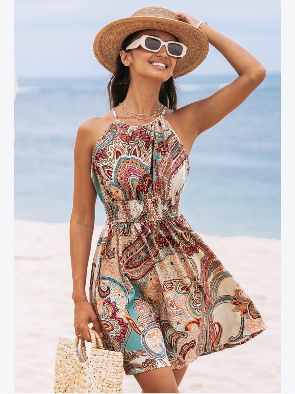 SHEIN Boho Paisley Halter Sundress in Multi Colours Size Small